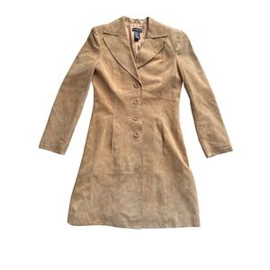BeBe‎ Vintage Suede Coat Jacket Womens Small Tan Genuine Leather Y2k 90s